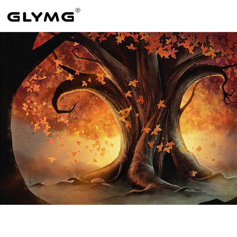 GLymg Diy Needlework Old Trees Landscape Painting Diamond Embroidery Full Square Diamond Painting Cross Stitch Wall Home Decor