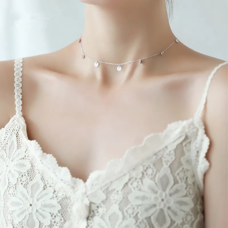round slices tassel chocker necklace women 100% 925 Sterling silver nacklace Jewellery Clavicle chain pendant charms gift