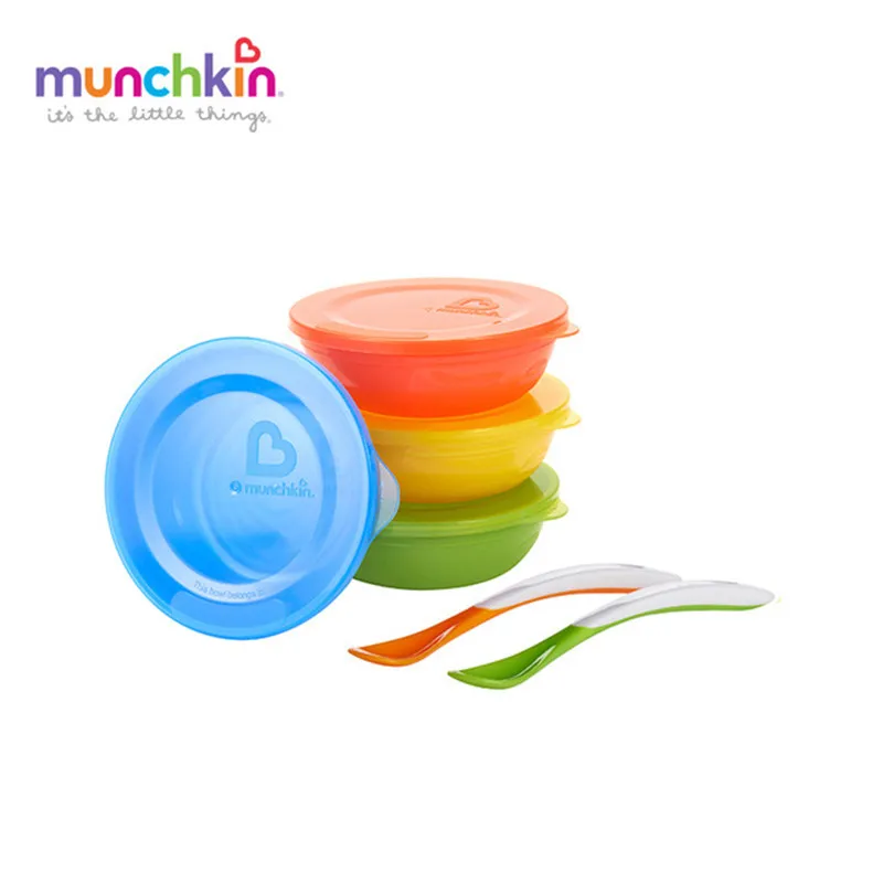 

Munchkin 4Pcs Bowls 2Pcs Spoons With Lids Spill-proof Convenient Carry Leak-proof Drop-proof Ideal For Babies Eat Solid Food