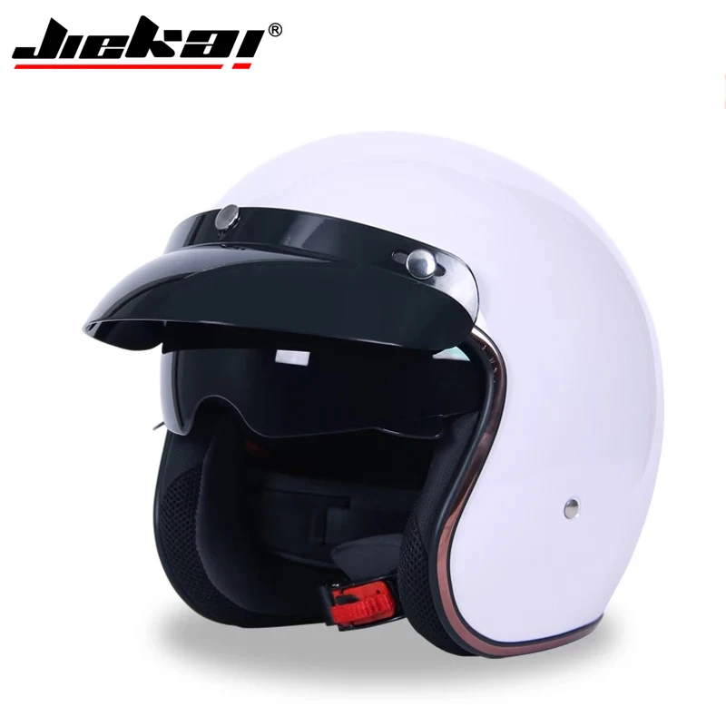 Мотоцикл Jiekai шлем 3/4 с открытым лицом Винтаж Casco мото гидроцикл велосипедный шлем Ретро точка одобренный шлем мотоциклами