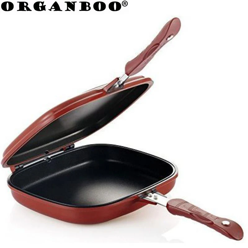 

1PC Double-sided grill frying pan square shape non-stick pan baking steak frying pan 28cm kitchen cooking tool