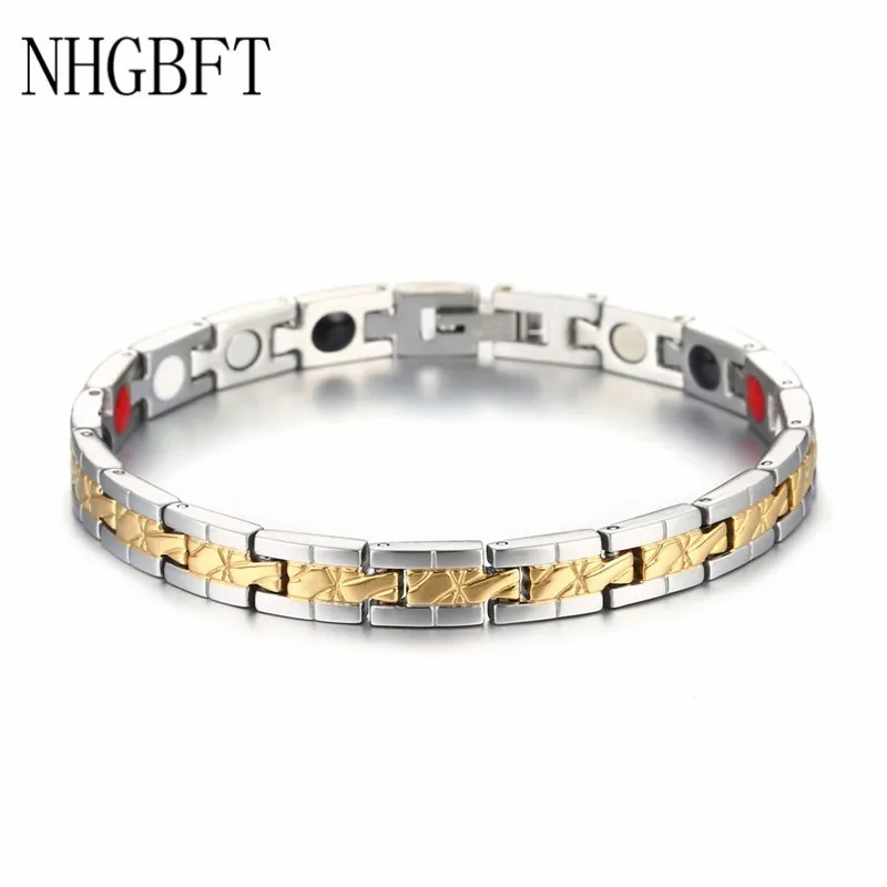 NHGBFT черный цвет Германий магнетизм нержавеющая сталь браслет для мужчин анион здоровая энергия браслет браслеты