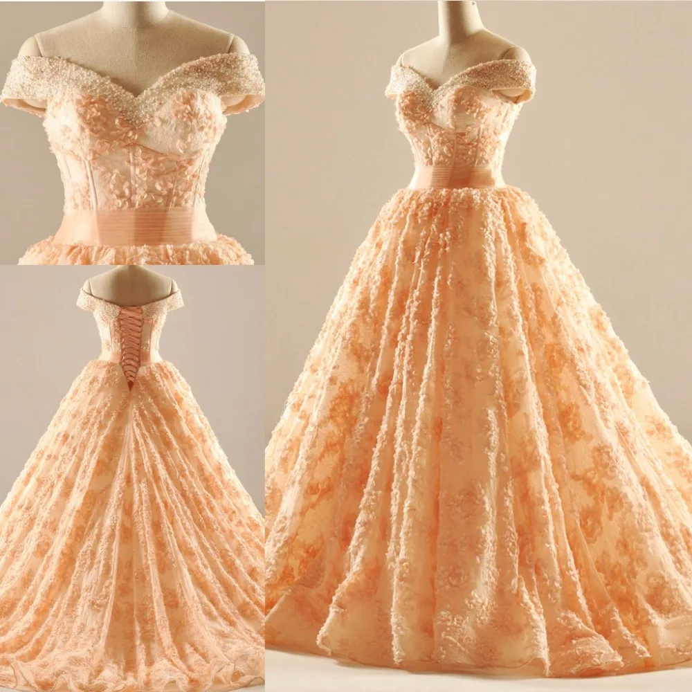Luxurious font b Orange b font font b Wedding b font Dresses Off the shoulder Cap