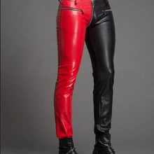 Популярные мужские новые тонкие Модные Цветные облегающие кожаные брюки на молнии, большие размеры, мужские брюки, костюмы певицы