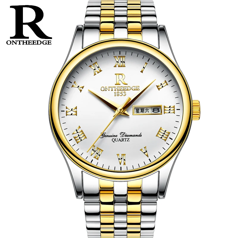 

Mens Watches Top Brand Luxury RONTHEEDGE Fashion Quartz Watch Men Waterproof Full Steel Gold Wristwatches relogio masculino