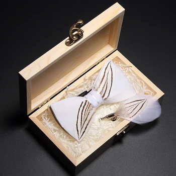 

Free shipping men's New male fashion High-end feather bow tie brooch white spring exclusive British wind wedding party business