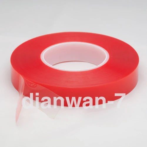 

8mm x 50m, Clear Transparent Double Sided Tape, Acrylic Adhesive Red Film PET Tape, Mounting, Removable, 3 rolls one pack