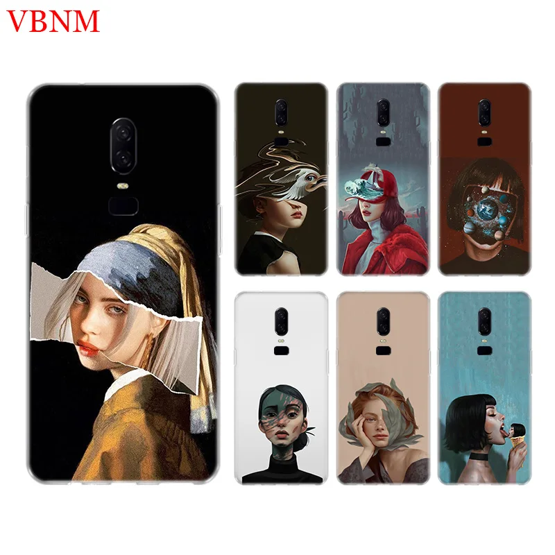 Abstract girl Funny Phone Back Case For font b OnePlus b font font b 7 b