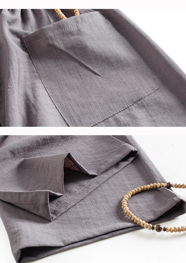 WAEOLSA Men Ethnical Shirt And Pant Suits Black Dark Gray Twinset Man Linen Tang Tunic and Trouser Set Male Oriental 2PCS Pant Suits Set Summer (1)
