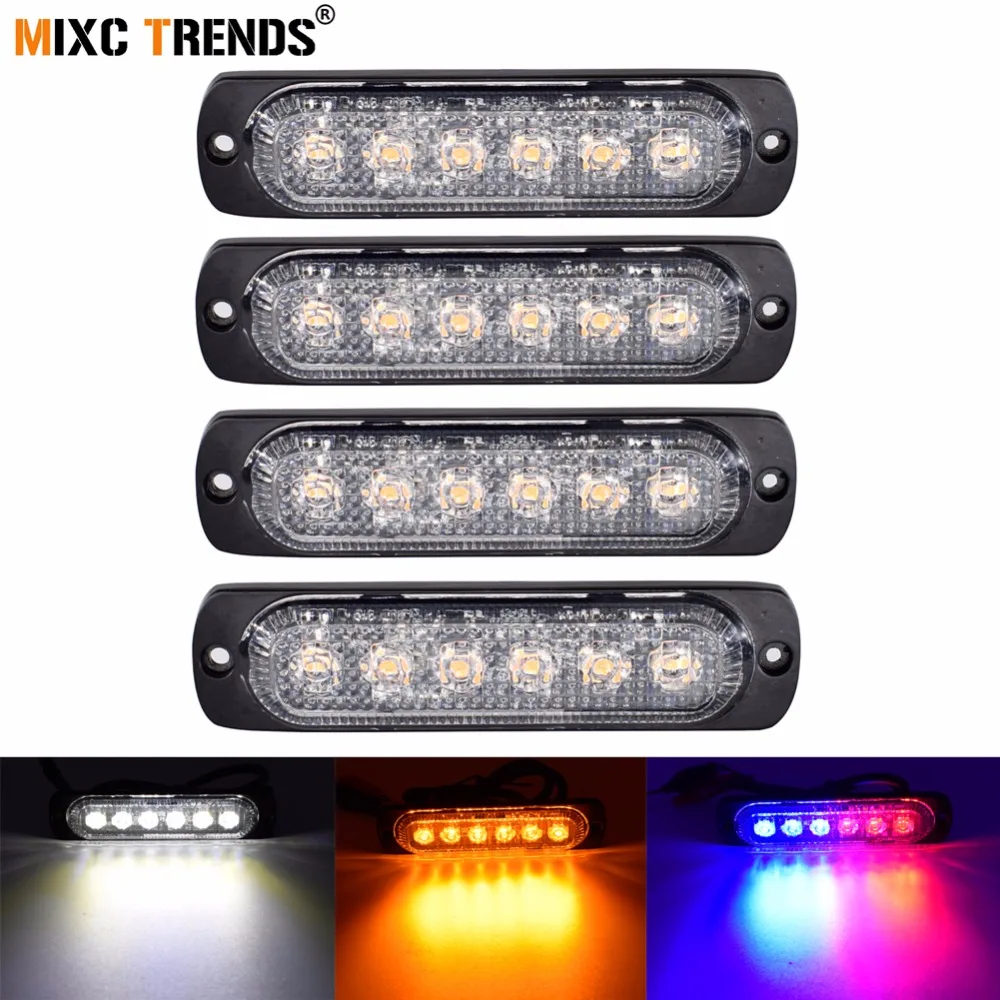 4Pcs LED Strobe Flash Lights Waterproof Surface Mount 6 LED Warning Emergency Flashing Strobe