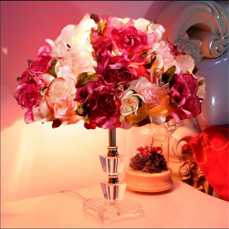 Романтический цветы из ткани ручной работы с украшением в виде кристаллов Led E27 настольная лампа для свадебного декора Спальня прикроватная лампа AC 80-265 в 1530