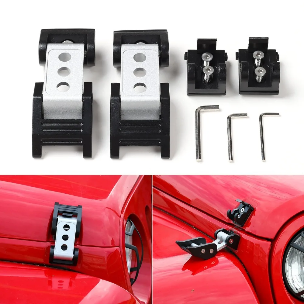 AutoK Aluminum Hood Catch Latches Kit 2007-2017 Jeep Wrangler JK /& Unlimited Silver