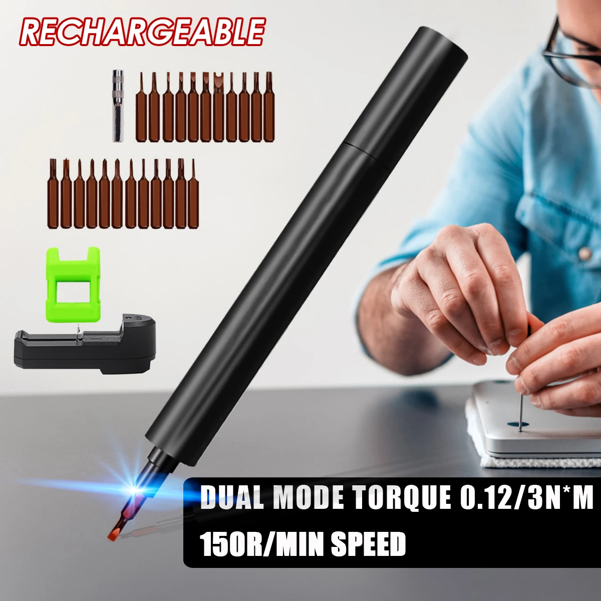 

Mini Precision Smart Cordless Electric Screwdriver Rechargeable Lithium Battery Power Screw Driver 23 Batch Heads Bits w/Box
