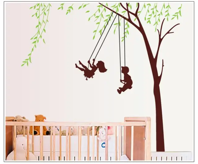 Free ShippingZY9058 Removable KIDS Room PVC Wall Stickers Two Kids