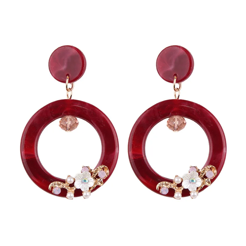 2018 New Design Green Petals Flower Sequin Earrings Set Korean Vintage Acrylic Earrings Translucent Large Circle Earrings D8J25 (2)