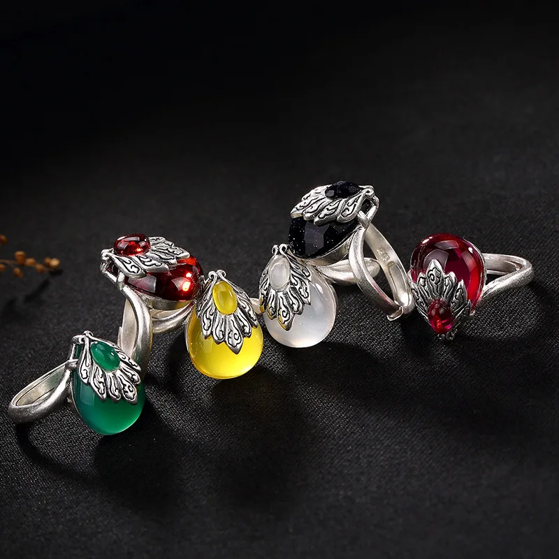 

6 Color Flower Ruby Rings 925 Sterling Silver Romantic Rings with Natural Stone For Women Jewelry