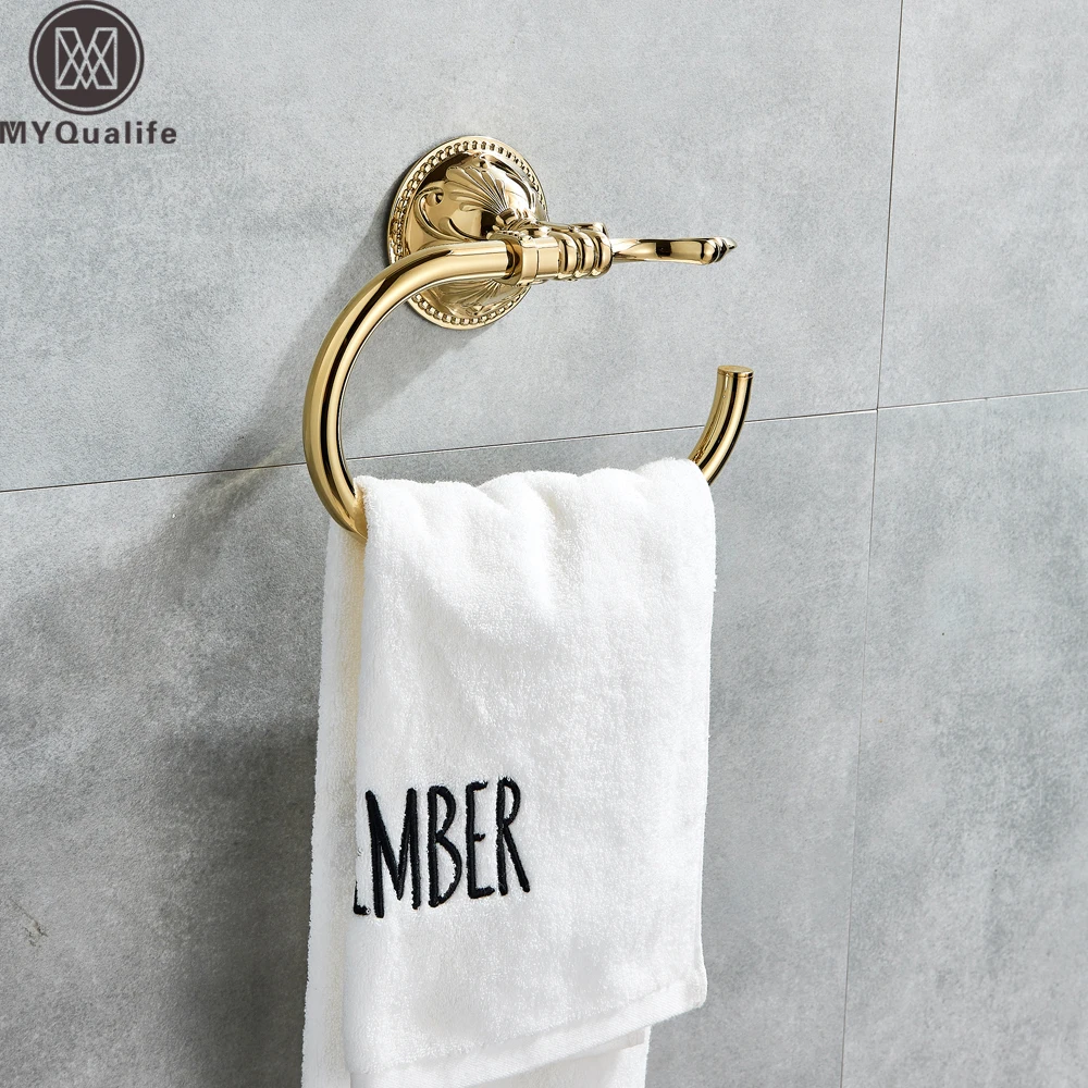 Creative Bathroom Towel Ring Wall Mounted Gold Towel Holder Carved