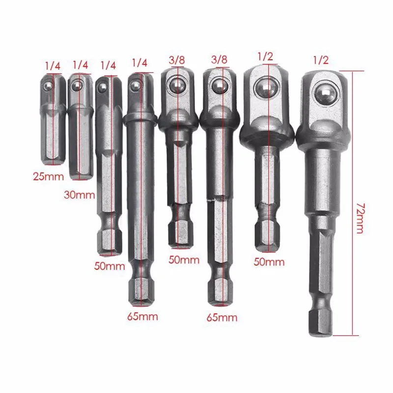 Impact Bit Adapters Set Extension Carbon Steel+CRV Drill Bits Wrench Durable 