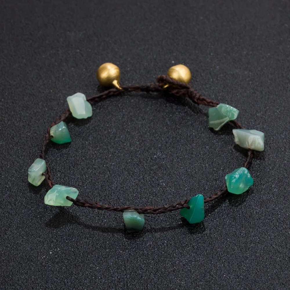

Ethnic Unregular Green Stone Charm Bracelet Female Handmade Black Sting Chain Bracelets For Women Wholesales