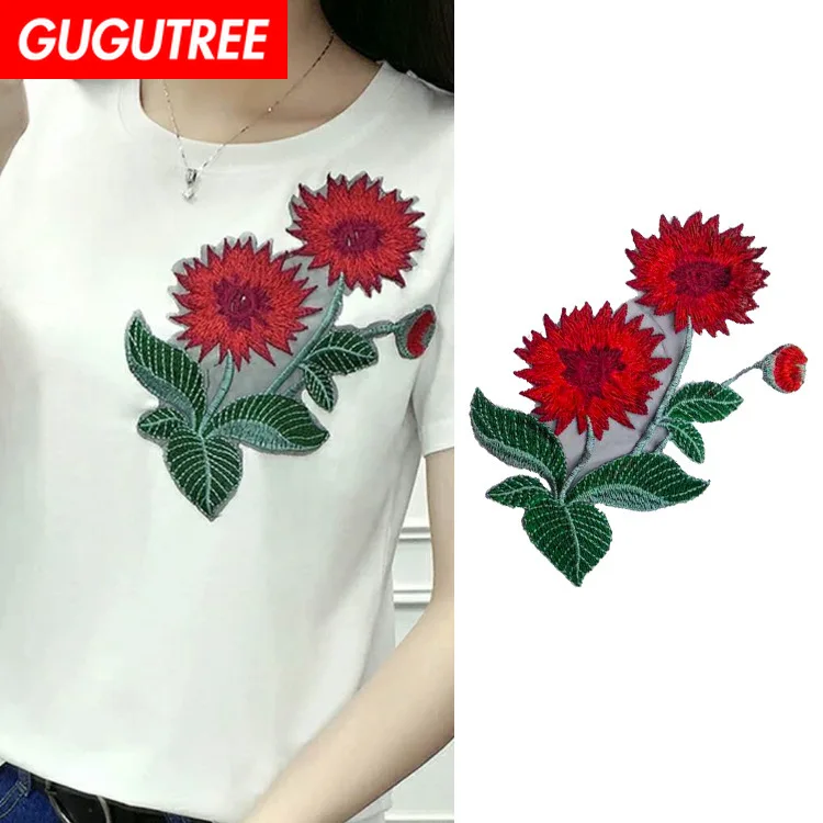 

GUGUTREE embroidery big chrysanthemum patches flower patches badges applique patches for clothing ZM-140