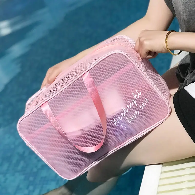  2 PCS Portable Waterproof Swimming Storage Bag Transparent Handbags Wash Bags Cosmetic Travel Sack 