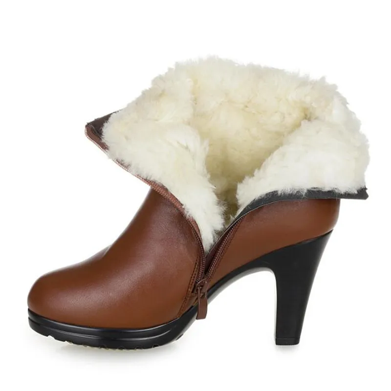 ZXRYXGS/брендовые ботинки; теплая шерстяная женская обувь; зимние ботинки; Новинка года; обувь из натуральной кожи; женские ботинки на высоком каблуке; зимние ботинки