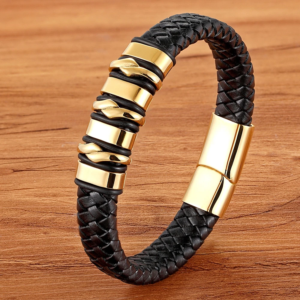 

XQNI 2018 New Design Genuine Leather Bracelets For Men Geometric Stitching Gold Color High Quality For Birthday Party Gift