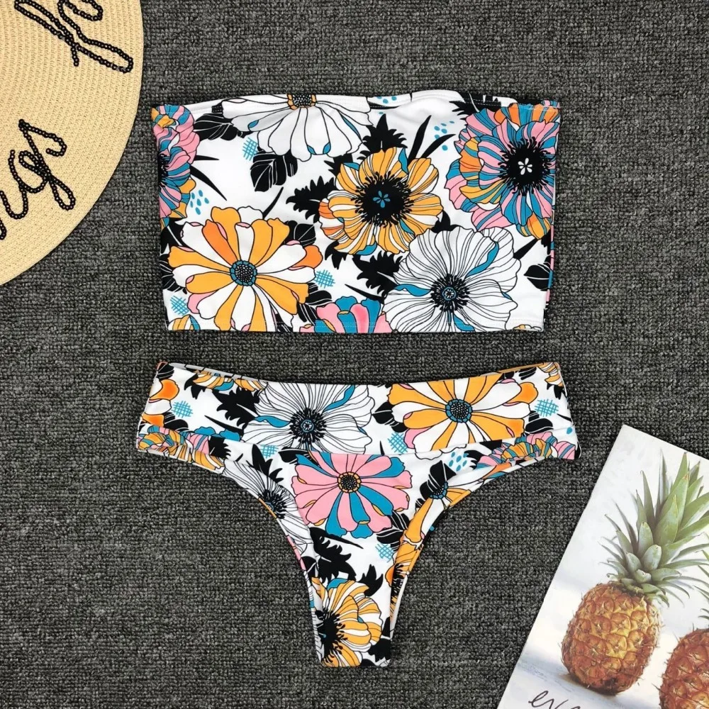 

Bikini 2019 Bandeau Bra Swimsuit Beachwear Strapless Swimsuit Bikini High Leg Bathing 2PC Set Swimwear Biquini bikini bikini set