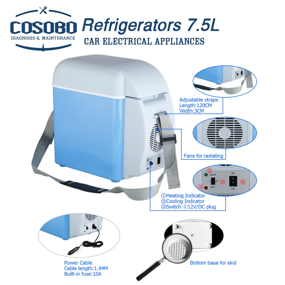 12V car refrigerator 7.5L portable cooler box & heating