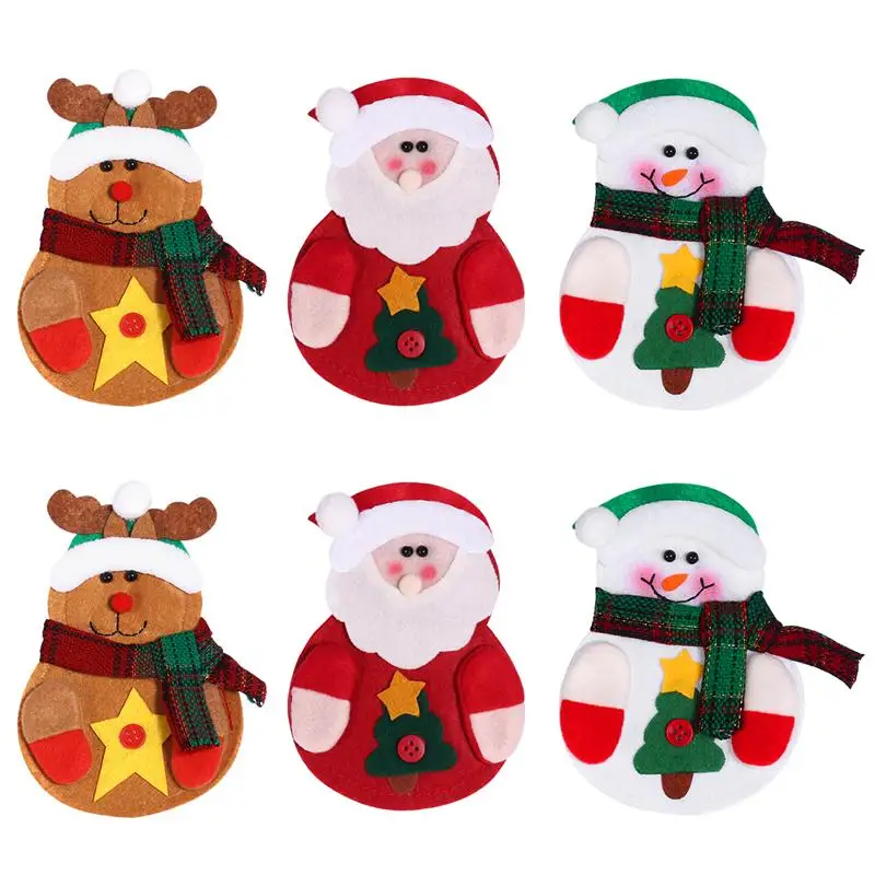 

OULII 6pcs/Set Kitchen Suit Silverware Holders Pockets Knifes Forks Bag Snowman Santa Claus Elk Christmas Party Decoration