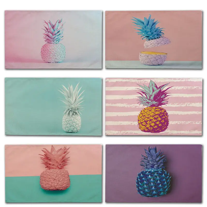 

1Pcs Pineapple Cactus Pattern Placemat Coaster Dining Table Mat Cotton Linen Bowl Cup Mat kitchen Pads 42*32cm Home Decor MP0086