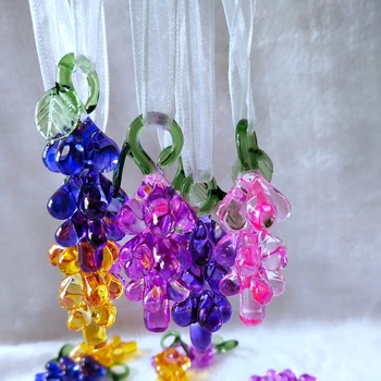 

4 Colors Chirstmas Tree Hanging Ornaments Crystal Glass Grape miniature Figurine Natale Home Decorations Figurines Crafts gifts