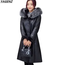 Зимнее пальто, женская кожаная куртка, новая мода, с капюшоном, меховой воротник, Женское пальто размера плюс, 7XL, Толстая теплая Высококачественная кожа для женщин