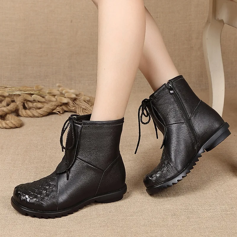 

New Autumn Winter Women Shoes Ethnic Style Ankle Boots Genuine Leather Shoes Retro Handmade Boots For Women Size 35-40