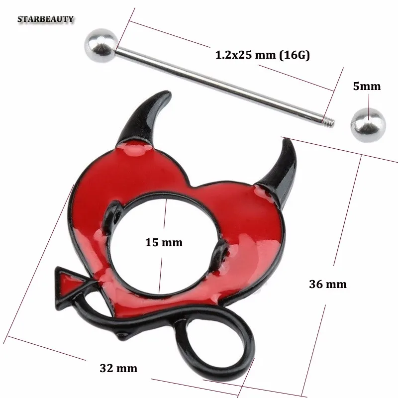 2 шт. дизайн 16 г сексуальный ниппель дьявола пирсинг милые кольца для сосков Черное Красное масло падение тело пирсинг ювелирные изделия пирсинг