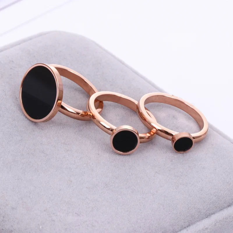 

2019 Top Brand Black Round Rings for Woman Girl Jewelry Rose Gold Color 316 L Stainless Steel Gift Top Quality Never Fade