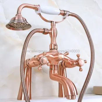 

Antique Red Copper Dual Handle Bathroom Tub Faucet Deck Mounted Bathtub Mixer Taps with Handshower Kna153