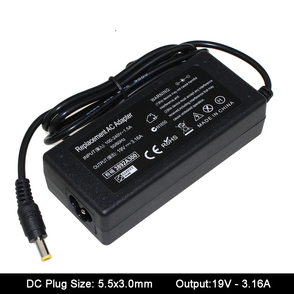 19V 3.15/3.16A AC Power Adapter Charger for Samsung AD-6019R 0335A1960 CPA09-004A Q430 QX410-S02US RV510-A02 QX410 Q430 P560 — view 2