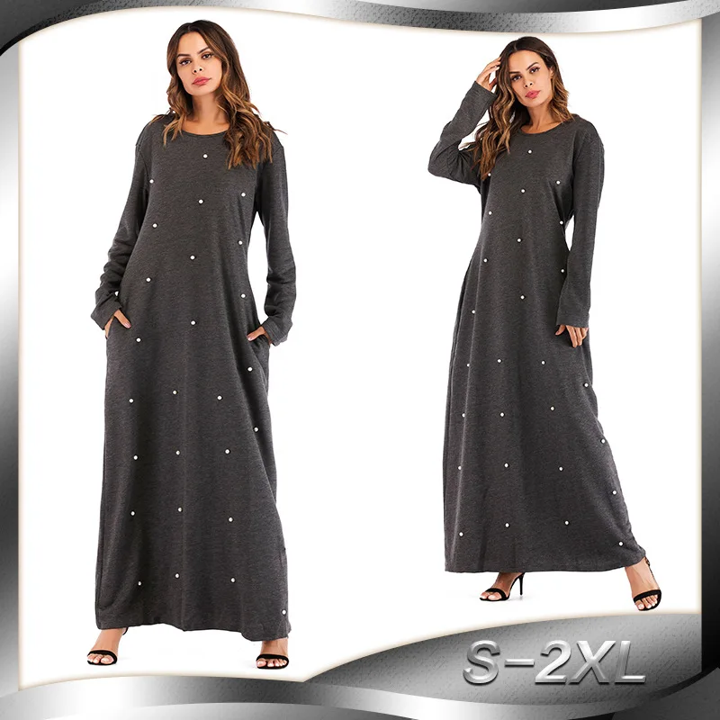 Зима 2018 Abaya Дубай кафтан Бангладеш ислам жемчуг хиджаб мусульманское платье Abayas