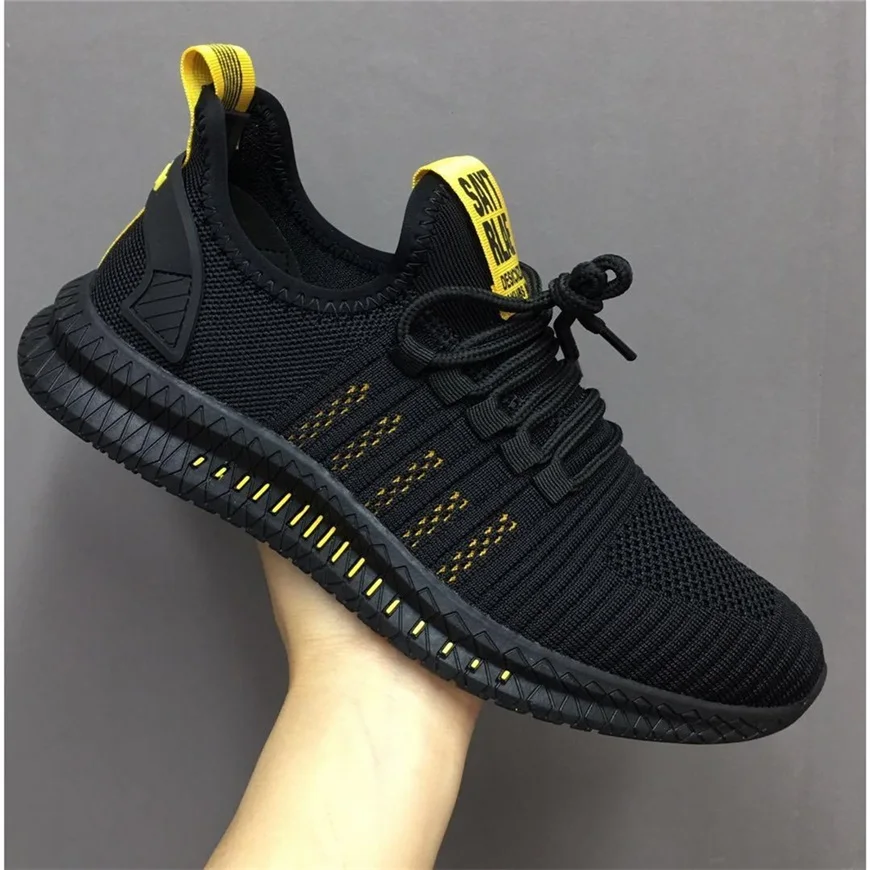 black-yellow Новинка; сетчатые мужские кроссовки; Повседневная обувь; мужская обувь на шнуровке; легкие удобные дышащие Прогулочные кроссовки; zapatillas hombre; B1352 - Цвет: black-yellow