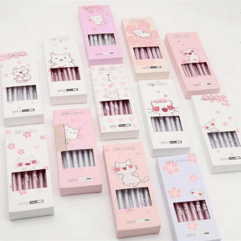 

4 pcs Gel Pens Kawai Cat black colored gel-ink pens for writing Cute stationery office school supplies