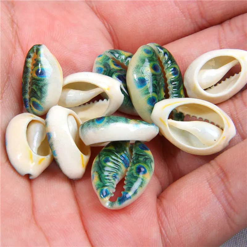 

5pcs 12*18mm Creamy White and Green Flower Painting Natural Shell Decoration Home Fish Tank Decor Craft Supplies Loose Beads