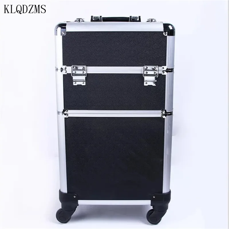 

KLQDZMS high quality aluminum r Women Cosmetic Case Multi-function Rolling Luggage SpinneTrolley Carry On Suitcases Wheel Cabin