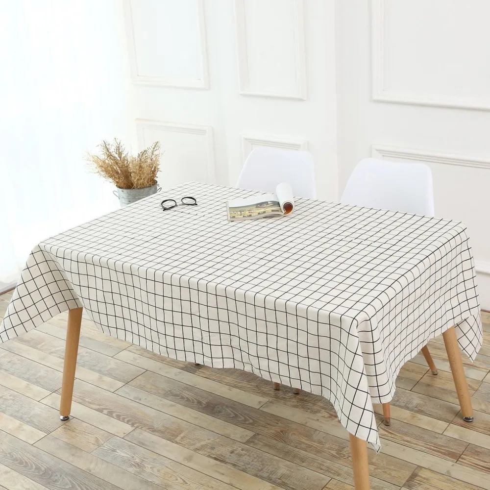 Sytlish Linen Table Cloth Country Style Plaid Print Multifunctional