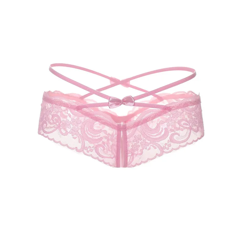 Женские стринги с открытым шаговым швом и стринги, горячее предложение, женское эротическое белье, сексуальные тонкие кружевные прозрачные трусики с вырезами, Culotte Femme - Цвет: Pink