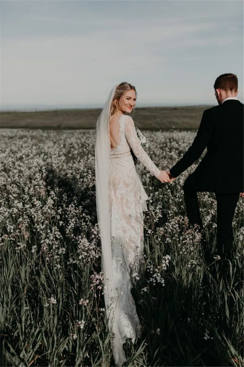 Robe De Mariage свадебное платье es Boho с длинными рукавами кружевное шикарное богемное свадебное платье свадебные платья