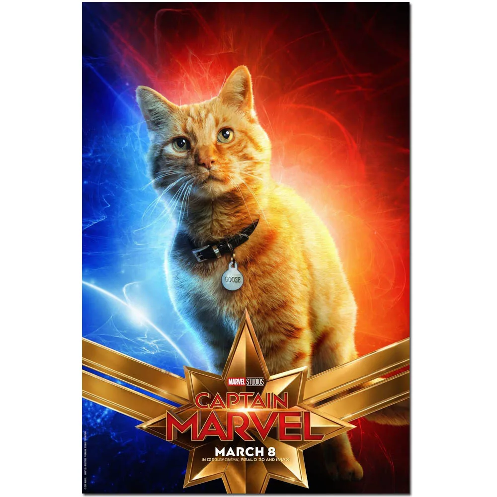 

TAAWAA Captain Marvel 2019 Movie Goose Cat Space Superhero Posters Prints Wall Art Silk Pictures For Living Room Home Decoration