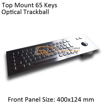 

64 keys Top Panel Mount stainless keyboard with Optical trackball, metallic industrial keyboard, standard kiosk keyboard