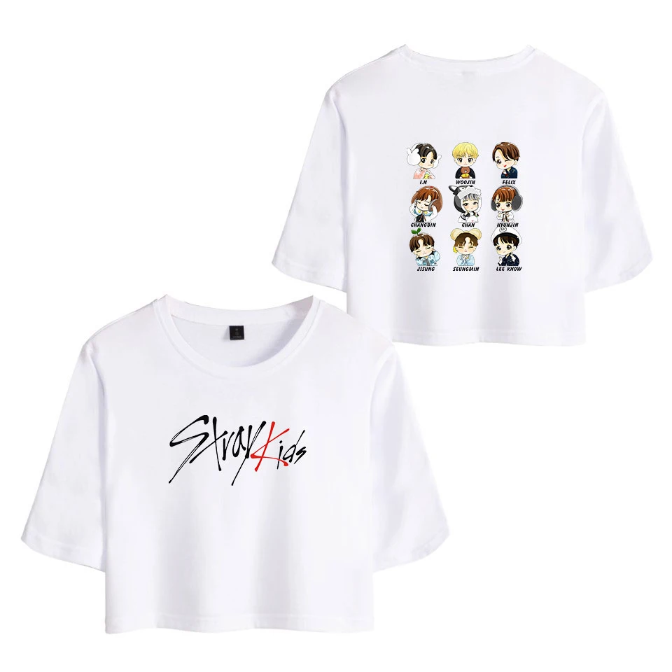 

Stray kids Cropped umm Short Sleeve Summer T-shirt Sexy Women Sexy Lady Tee Hip Hop Oversize Navel short sleeve Summer