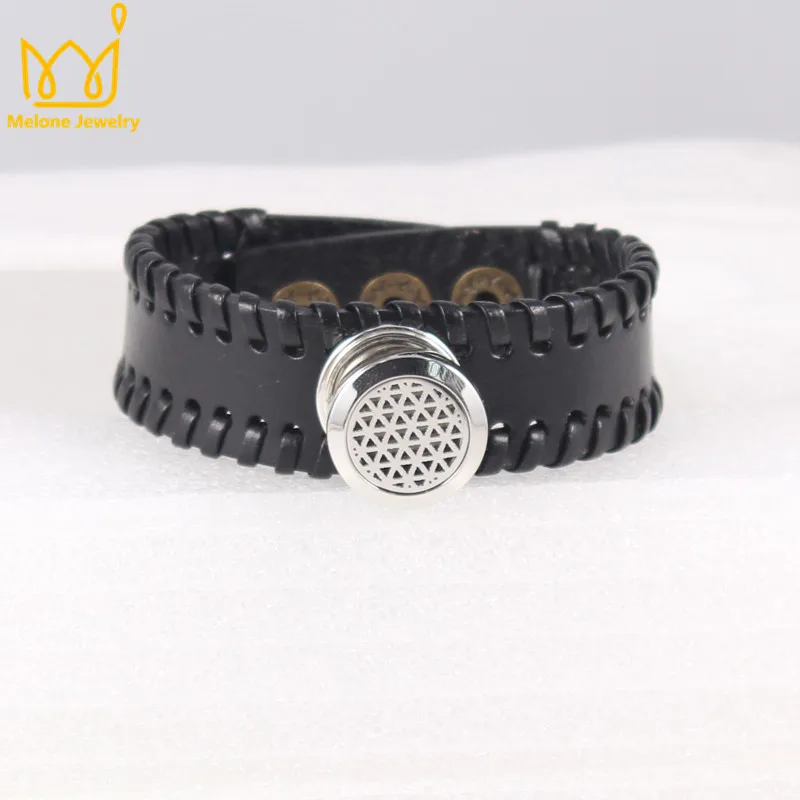 New Stainless Steel Hexagon Essential Oil Diffuser Locket Snap Button Bracelet Bangle Adjustable